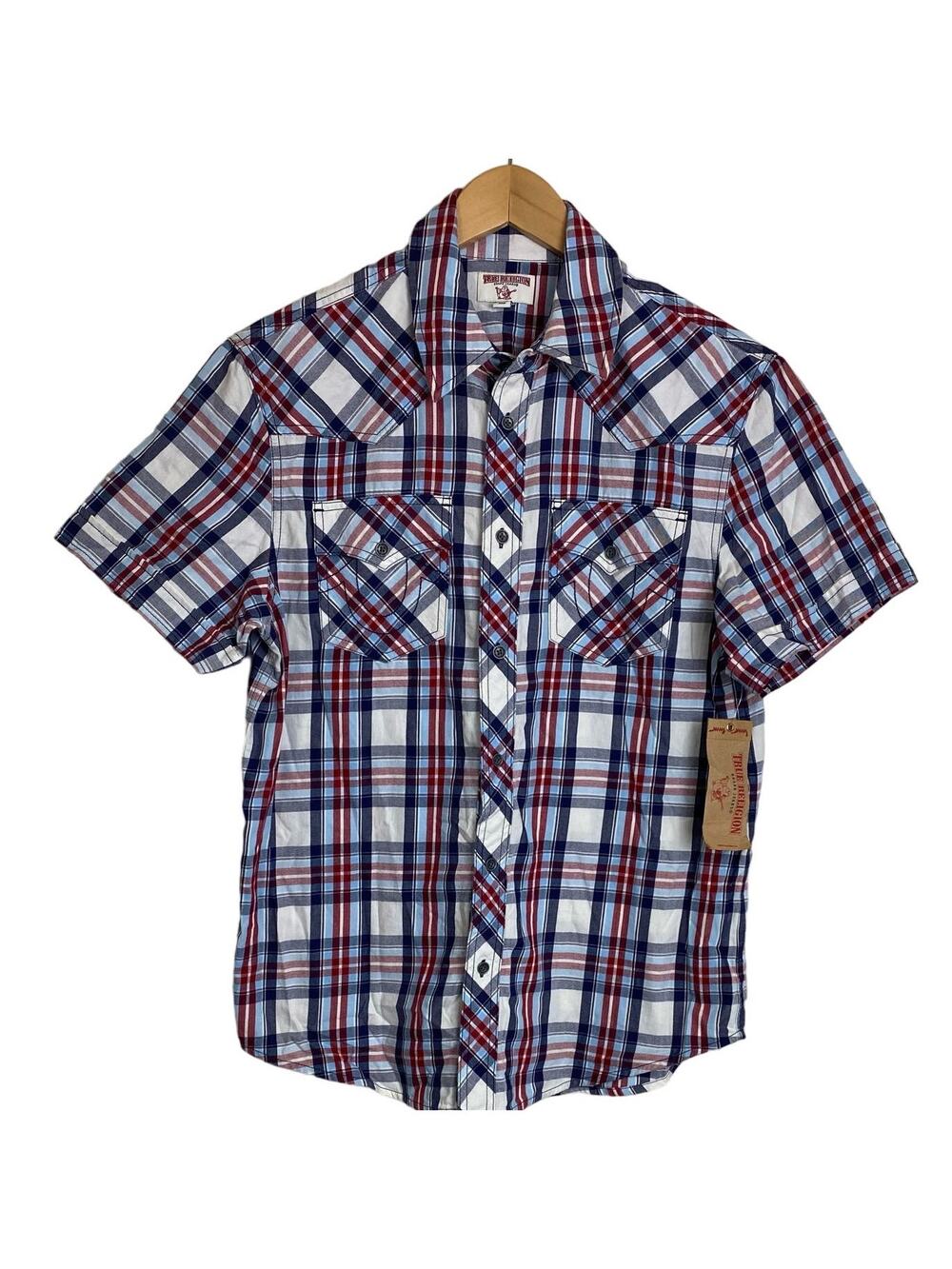 True Religion Men's Plaid Short-Sleeved Western Shirt NEW Size Medium